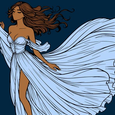 realistic woman in dress flowing the the wind