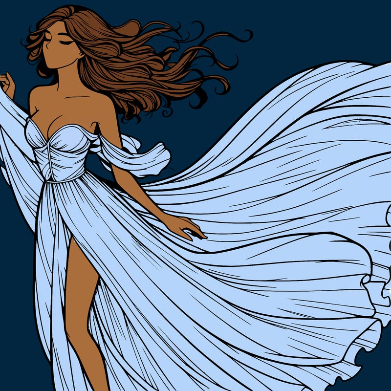 realistic woman in dress flowing the the wind