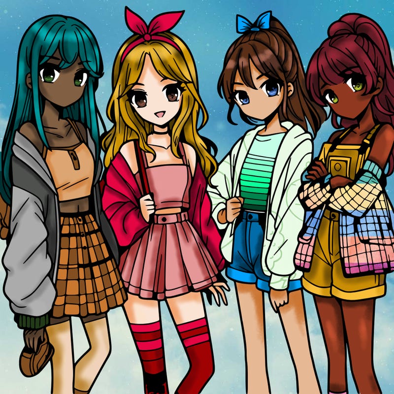 teen manga girls group of 4