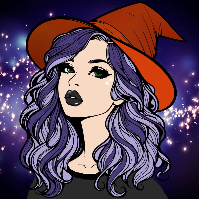 realistic witch girl with wavy hair and lips
