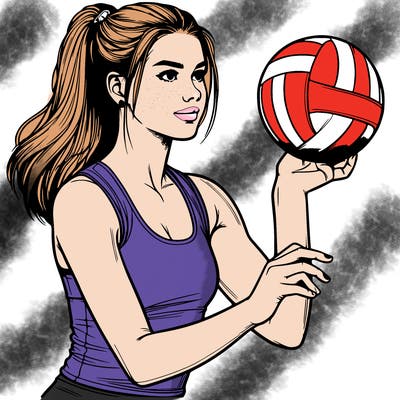 realistic teenage girl playing volleyball
