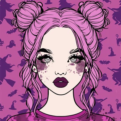 realistic girl with two buns in hair and lips