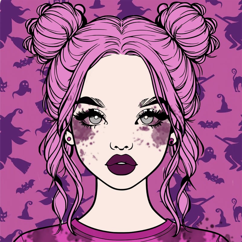 realistic girl with two buns in hair and lips