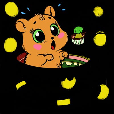 hamster in a teacup and somebody is about to drink the teacup with the hamster in it but is surprised