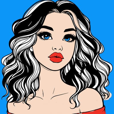 realistic girl with wavy hair and lips