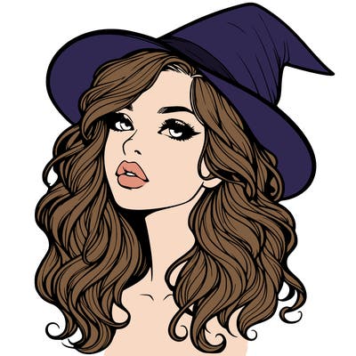 realistic witch girl with wavy hair and lips