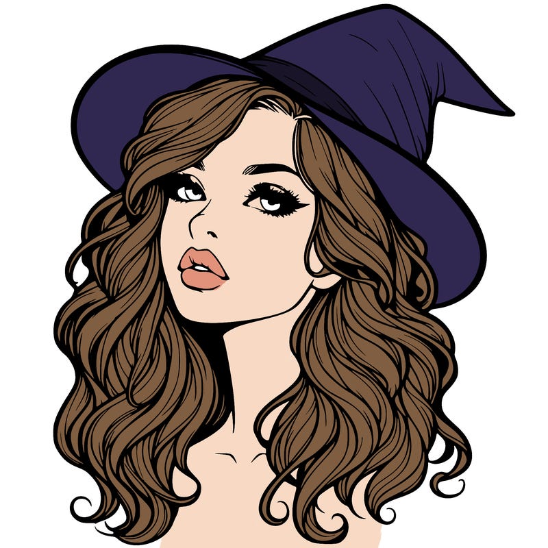 realistic witch girl with wavy hair and lips