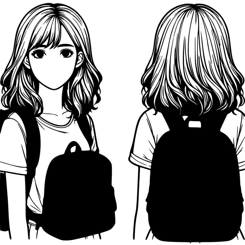 realistic girl with backpack