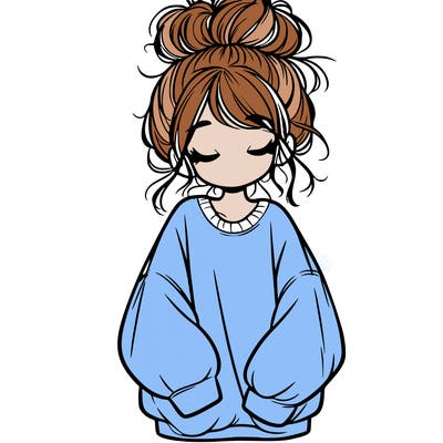 girl with baggy sweatshirt and messy bun
