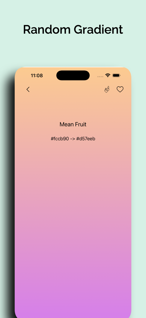 Random Color - Color Generator - Screenshot of the Random Color app showing a random gradient with hex codes