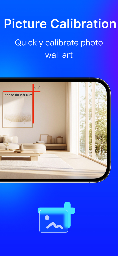 AI Scanner-Count&Measure - AI Scanner app interface showing real-time picture calibration and leveling for wall art decorations
