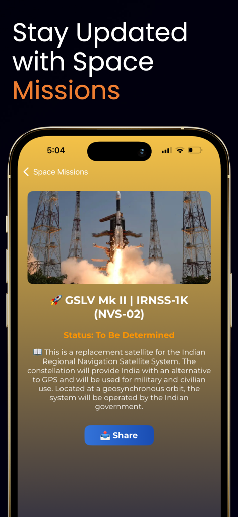 Space Explorer:Astronomy Guide - Interface of the Space Explorer app showing details of a rocket launch mission