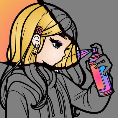 a realistic girl spray painting