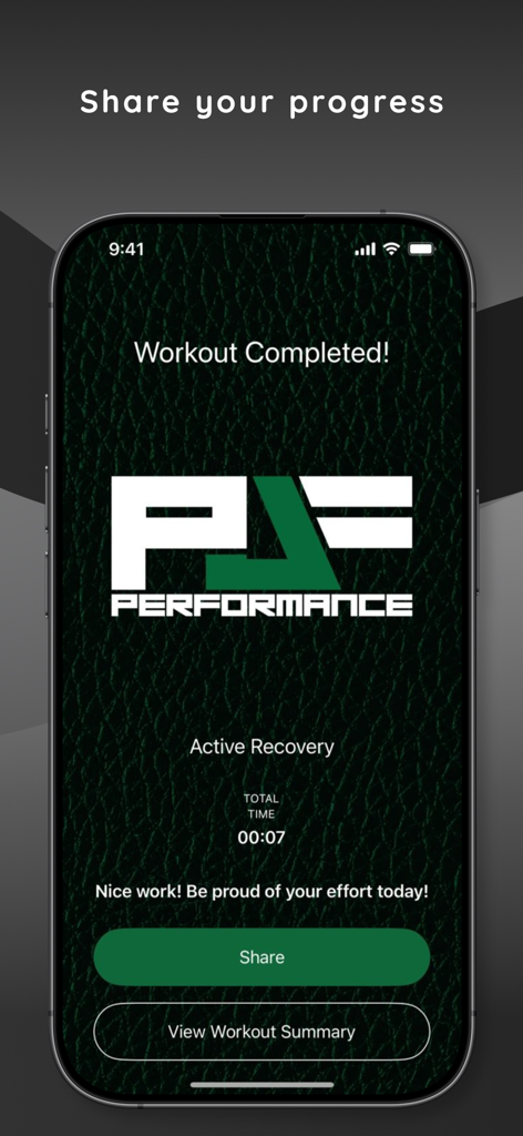 PJF Performance - Workout completed screen in the PJF Performance app showing a summary for an active recovery session