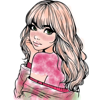 realistic girl with bangs looking over her shoulder