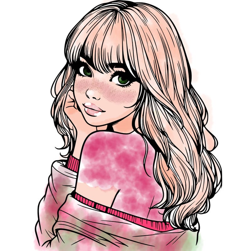 realistic girl with bangs looking over her shoulder