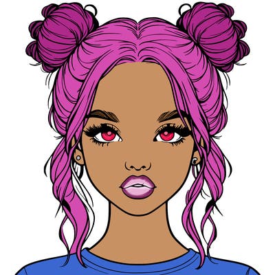 realistic girl with two buns in hair and lips