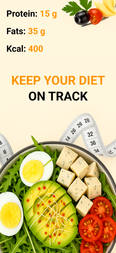 Intermittent Fasting Track App - Healthy salad bowl with calorie and macro counts for weight loss tracking