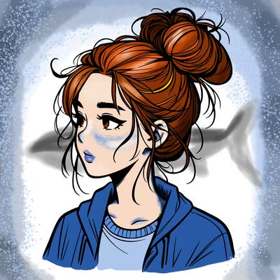 realistic teenage girl with a messy bun