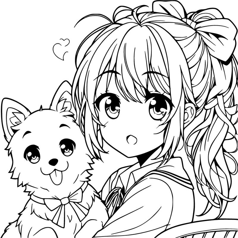 anime girl with dog