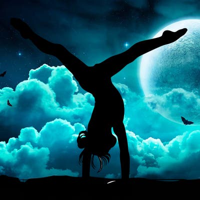 realistic gymnastic hand stand girl in four splits