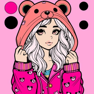 realistic girl in a animal pjs hoodie