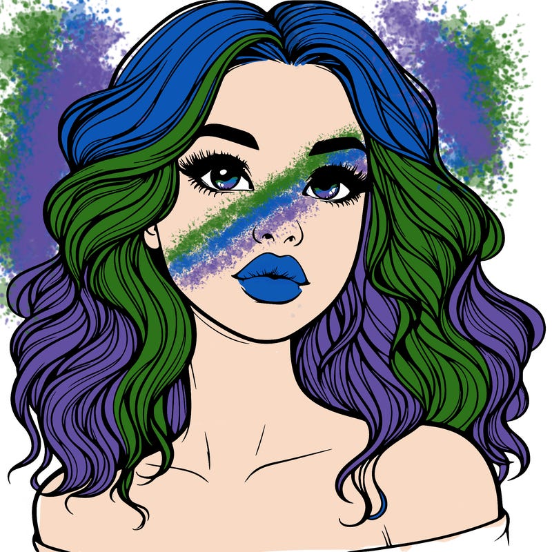 realistic girl with wavy hair and lips