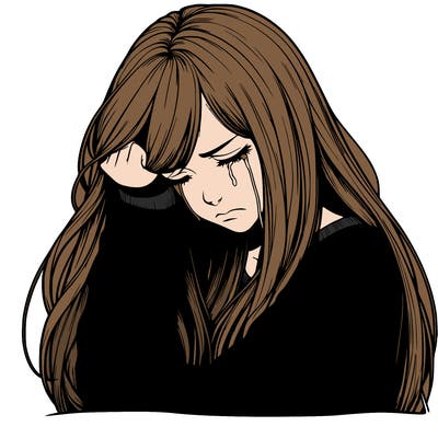 realistic depressed girl with long hair crying