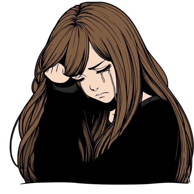 realistic depressed girl with long hair crying