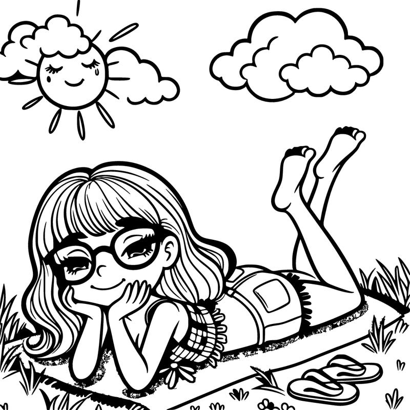 summertime a girl laying on the grass with glasses
