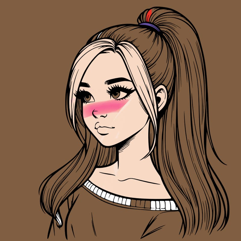 realistic girl with a high ponytail