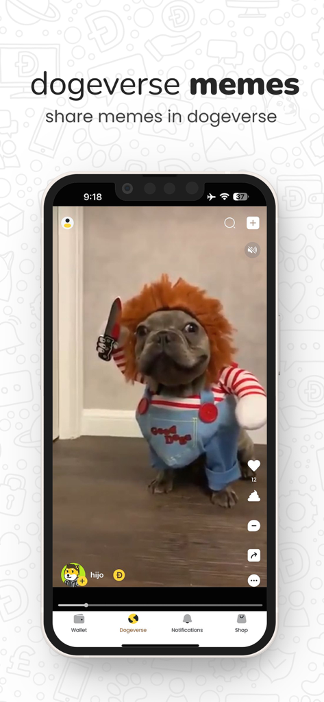 Mydogeアプリ画面にドージバースのミームとソーシャル機能を表示