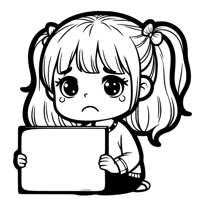 sad girl with a blank sign