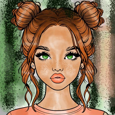 realistic girl with two buns in hair and lips
