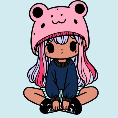 a girl wearing a frog hat and some frog socks