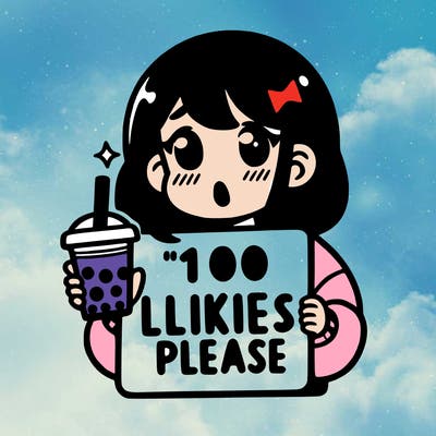 girl holding boba while saying 100 likes please