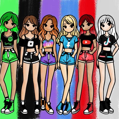 a group of girls wearing crop tops and shorts