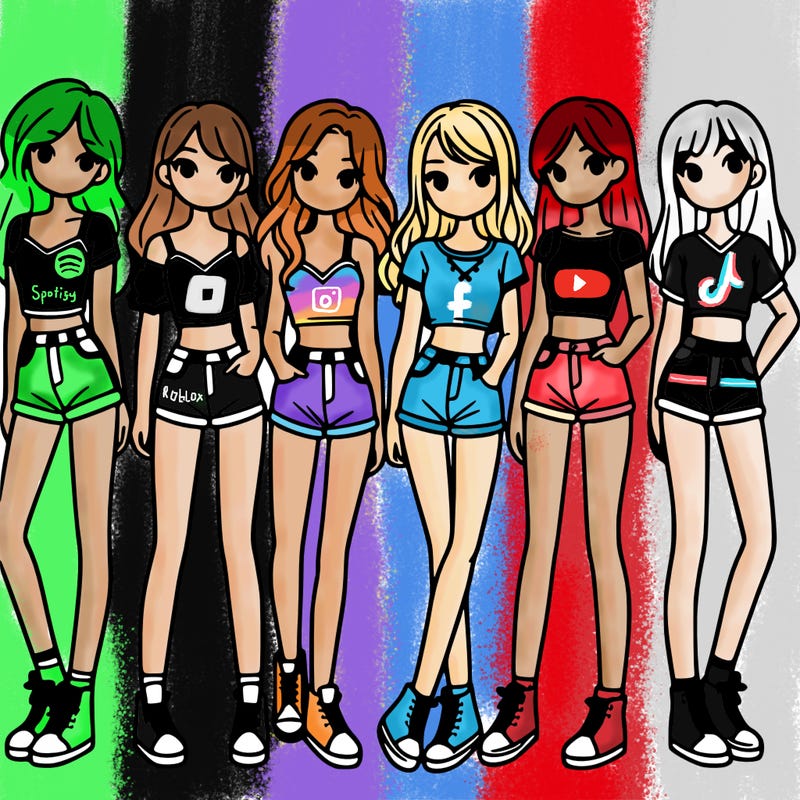 a group of girls wearing crop tops and shorts