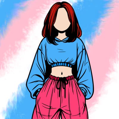 realistic girl faceless with baggy pants and a crop top