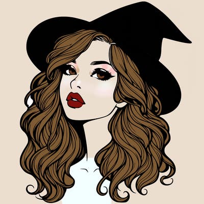 realistic witch girl with wavy hair and lips