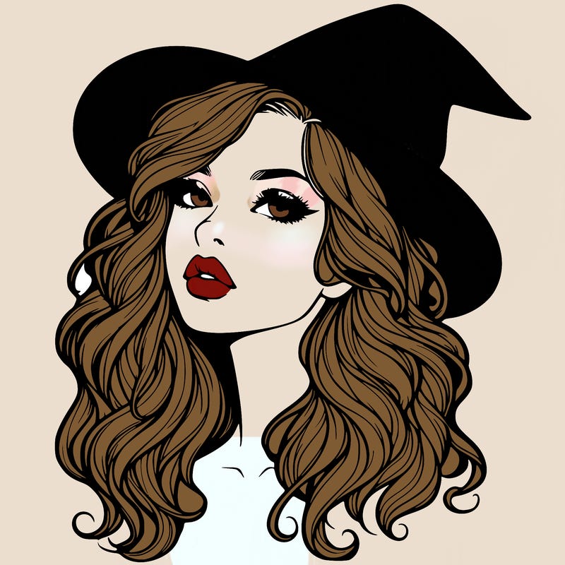 realistic witch girl with wavy hair and lips