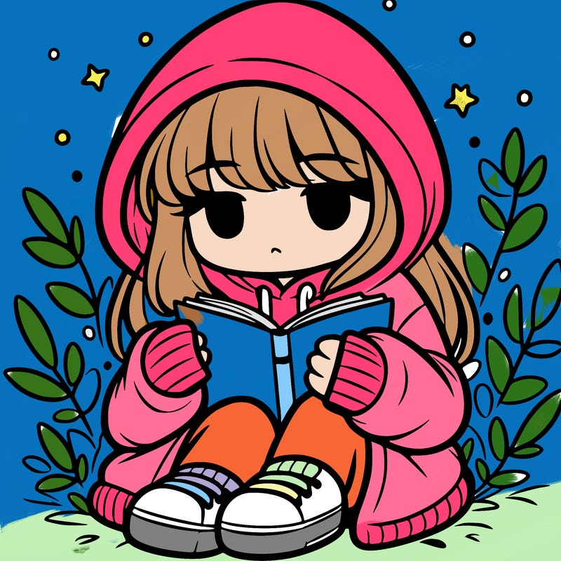 girl in oversized hoodie reading a book