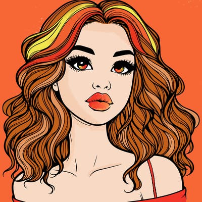realistic girl with wavy hair and lips