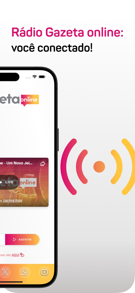 Gazeta Online - Tela de smartphone mostrando o recurso de transmissão ao vivo da Rádio Gazeta online dentro do aplicativo Gazeta Online.