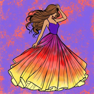 realistic woman with dress flowing in the wind