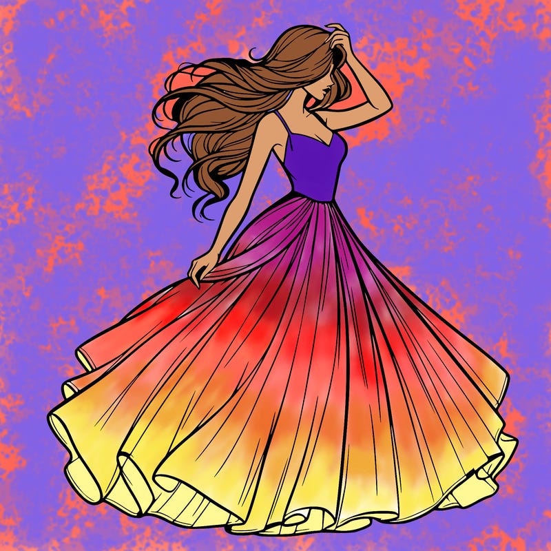 realistic woman with dress flowing in the wind