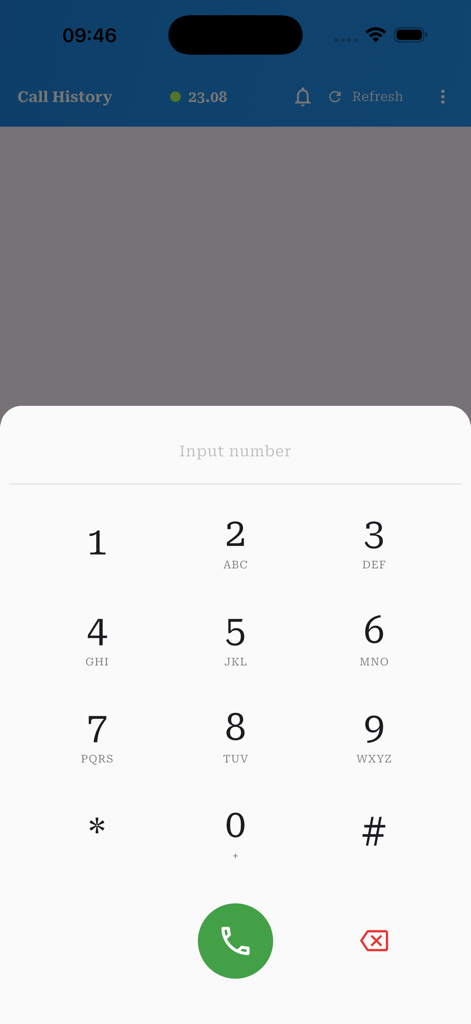 Taura - Numeric dialer keypad in the Taura app for international calling