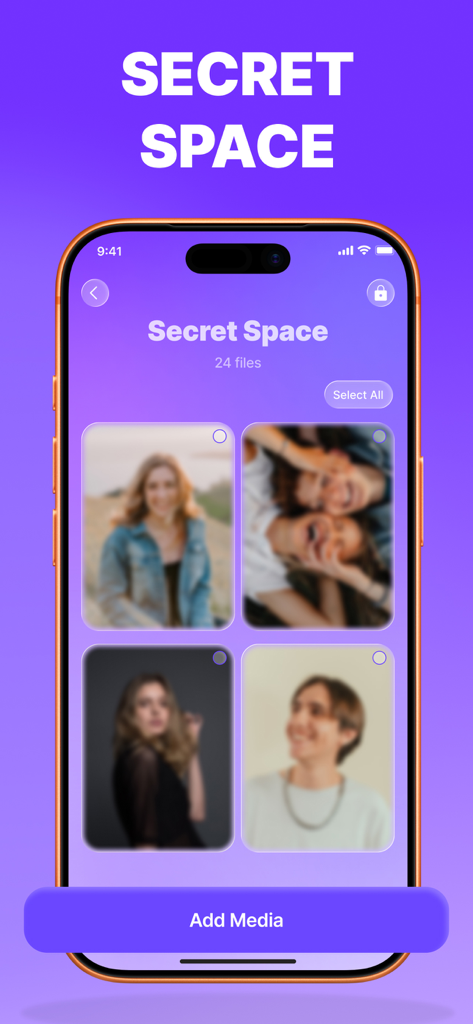 iPhone showing the Secret Space photo vault feature in the UpClean app