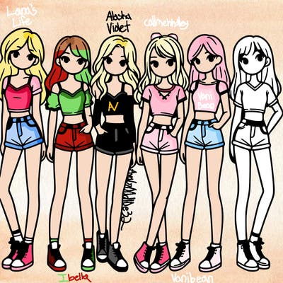 a group of girls wearing crop tops and shorts