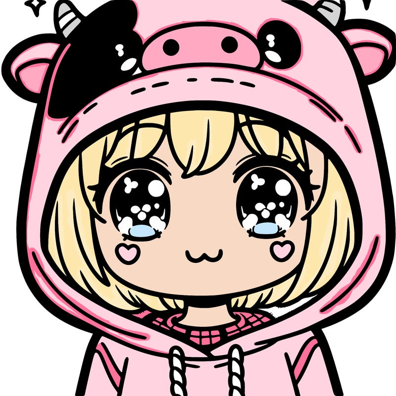 kawaii girl with cow hoodie